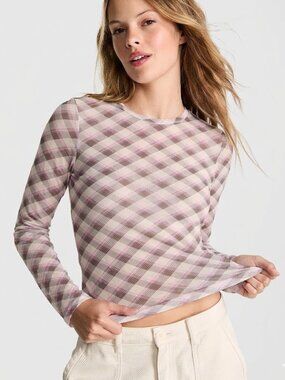Victoria’s Secret Pink Plaid Long Sleeve Nylon Top